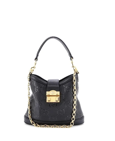 Pre-Owned Gucci Small Wonka Convertible Top Handle Bucket Bag Debossed Gg Leather