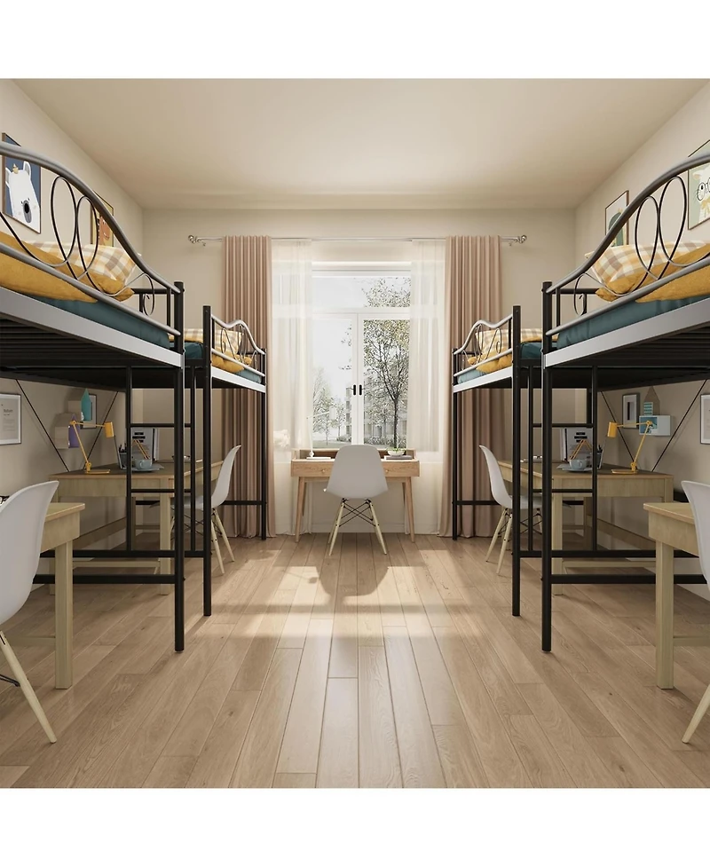 gaomon Twin Metal Loft Bed Frame, 400lb Capacity, Noise-Free, Space-Saving, Full Guardrail, Ladder, Easy Assembly