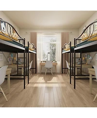 gaomon Twin Metal Loft Bed Frame, 400lb Capacity, Noise-Free, Space-Saving, Full Guardrail, Ladder, Easy Assembly