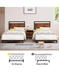 gaomon Twin Platform Bed Frame with Wood Headboard and Footboard, 6" Underbed Storage, No Box Spring, Easy Assembly, 2-Pack