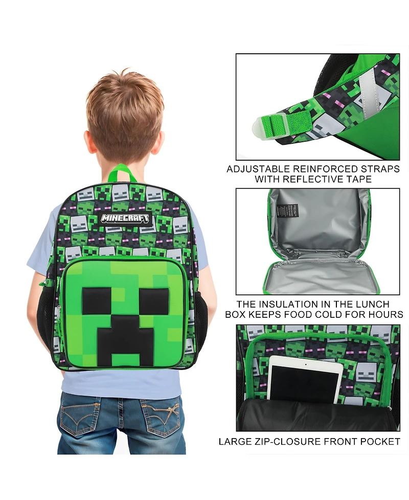 Minecraft Creepers 2-Piece 16"Premium Backpack and Lunch Box Set For School And Travel