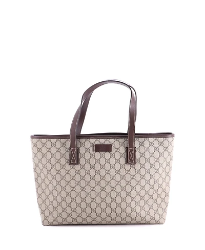 Pre-Owned Gucci Medium Plus Tote Gg Coated Canvas with Leather
