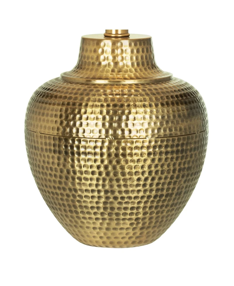 Franklin Iron Works Rustic Farmhouse Table Lamps 27" Tall Set of 2 Antique Brass Hammered Metal Cream Linen Drum Shade for Bedroom House