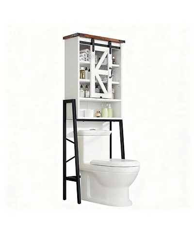 Yigii Adjustable Shelves Over Toilet Cabinet with Barn Door