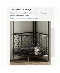 Yigii Space-saving Metal Corner Coat Rack with Hooks and Basket
