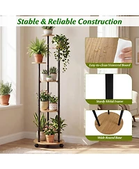 Sugift Six Tier Plant Stand with Rgb Light and Wheels for Indoor Use