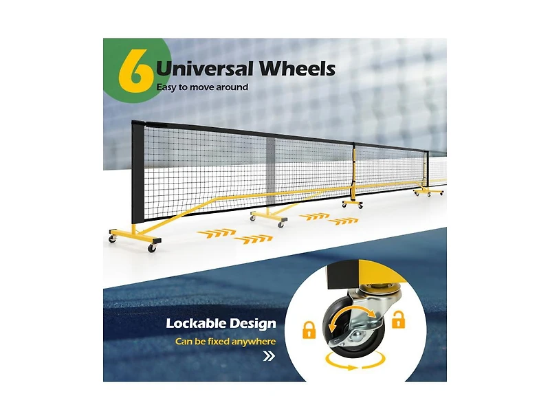 Hongge 22 Ft Portable Pickleball Net with 6 Lockable Wheels and Carry Bag