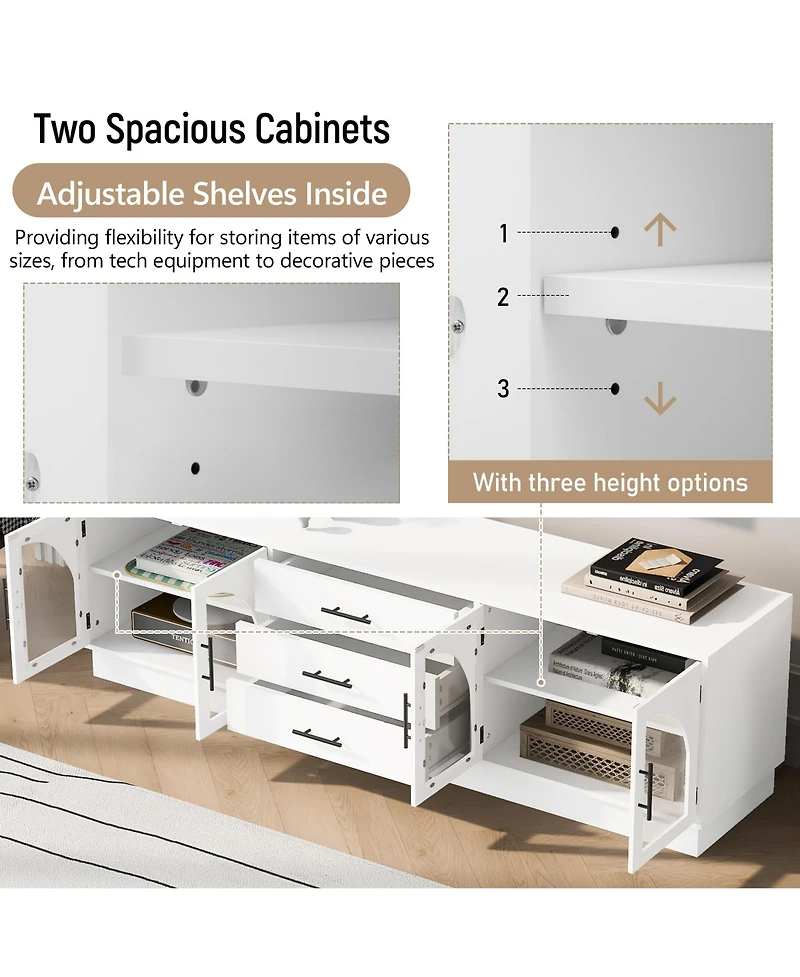 Rainsken 68.9'' Tv Stand for TVs up to 75", Media Console Cabinet with 3 Drawers and Adjustable Shelves, Symmetrical Design for Living Room
