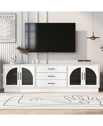 Rainsken 68.9'' Tv Stand for TVs up to 75", Media Console Cabinet with 3 Drawers and Adjustable Shelves, Symmetrical Design for Living Room