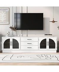 Rainsken 68.9'' Tv Stand for TVs up to 75", Media Console Cabinet with 3 Drawers and Adjustable Shelves, Symmetrical Design for Living Room