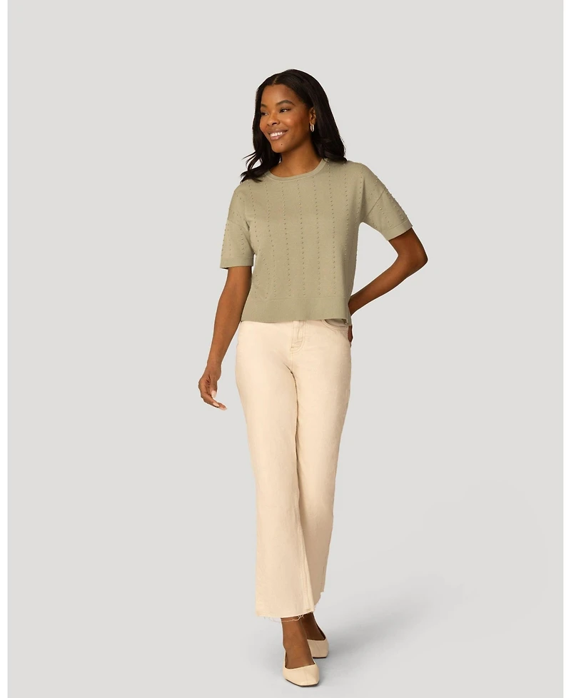 Cable & Gauge Women's Textured Short Sleeve Sweater