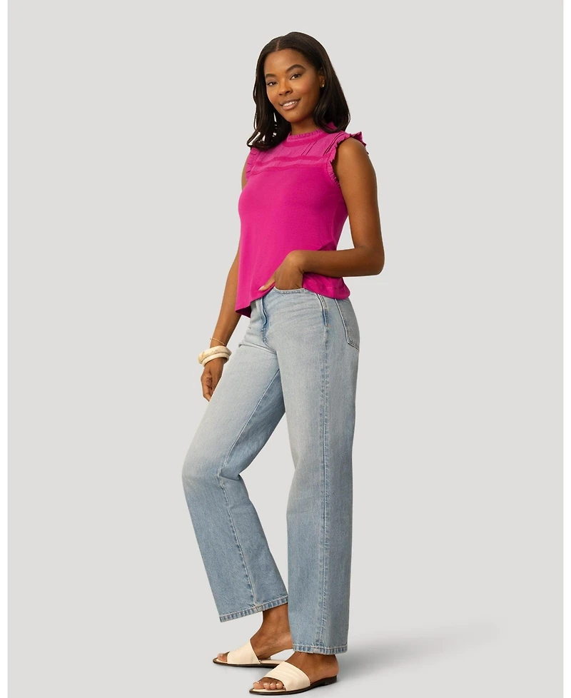 Cable & Gauge Women's Mixed Media Ruffle Sleeve Top