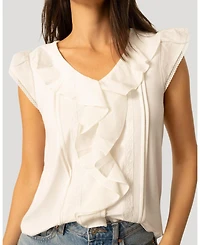 Cable & Gauge Women's Voile Mix Ruffle Trim Top