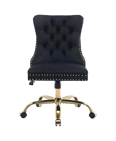 Rainsken Velvet Upholstered Office Chair, Tufted Button Desk Chair, Adjustable Swivel Computer Chair with Metal Base