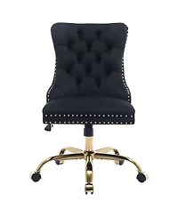 Rainsken Velvet Upholstered Office Chair, Tufted Button Desk Chair, Adjustable Swivel Computer Chair with Metal Base