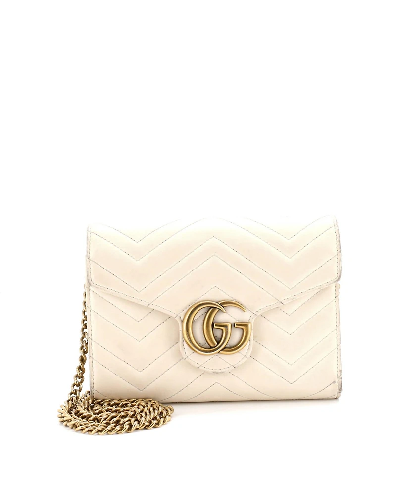 Pre-Owned Gucci Mini Gg Marmont Chain Wallet Matelasse Leather