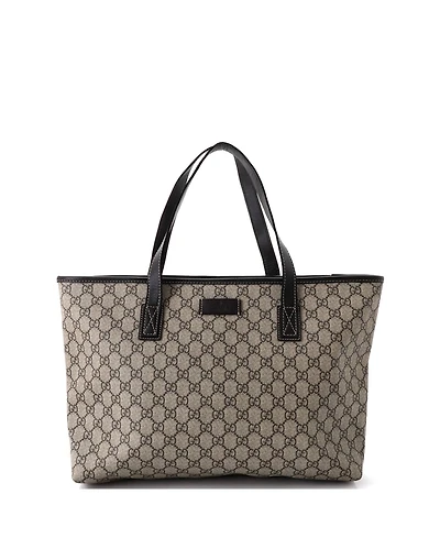Pre-Owned Gucci Medium Plus Tote Gg Coated Canvas with Leather