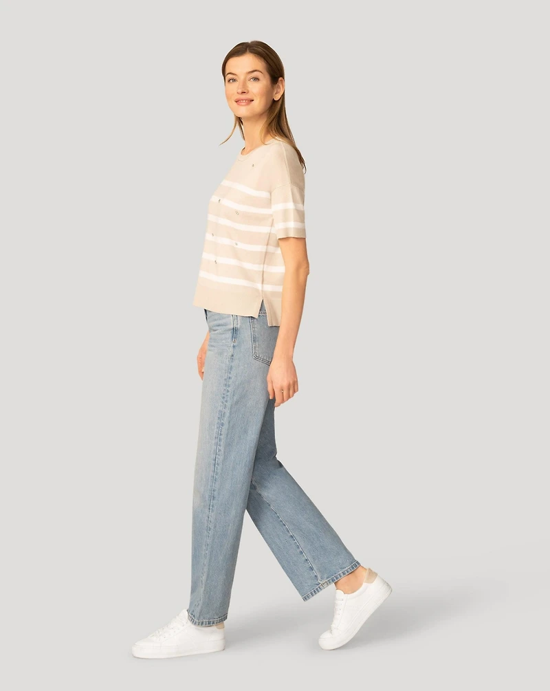 Cable & Gauge Women's Stripe Crystal Detail Sweater