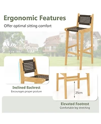 Sugift 30 in Rattan Teak Wood Bar Stool with Backrest and Footrest