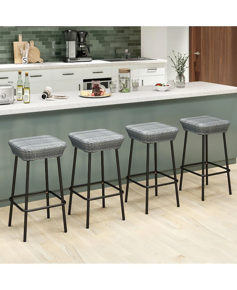 Sugift 29.5 in Patio Bar Stools Set of Two with Rattan Seat