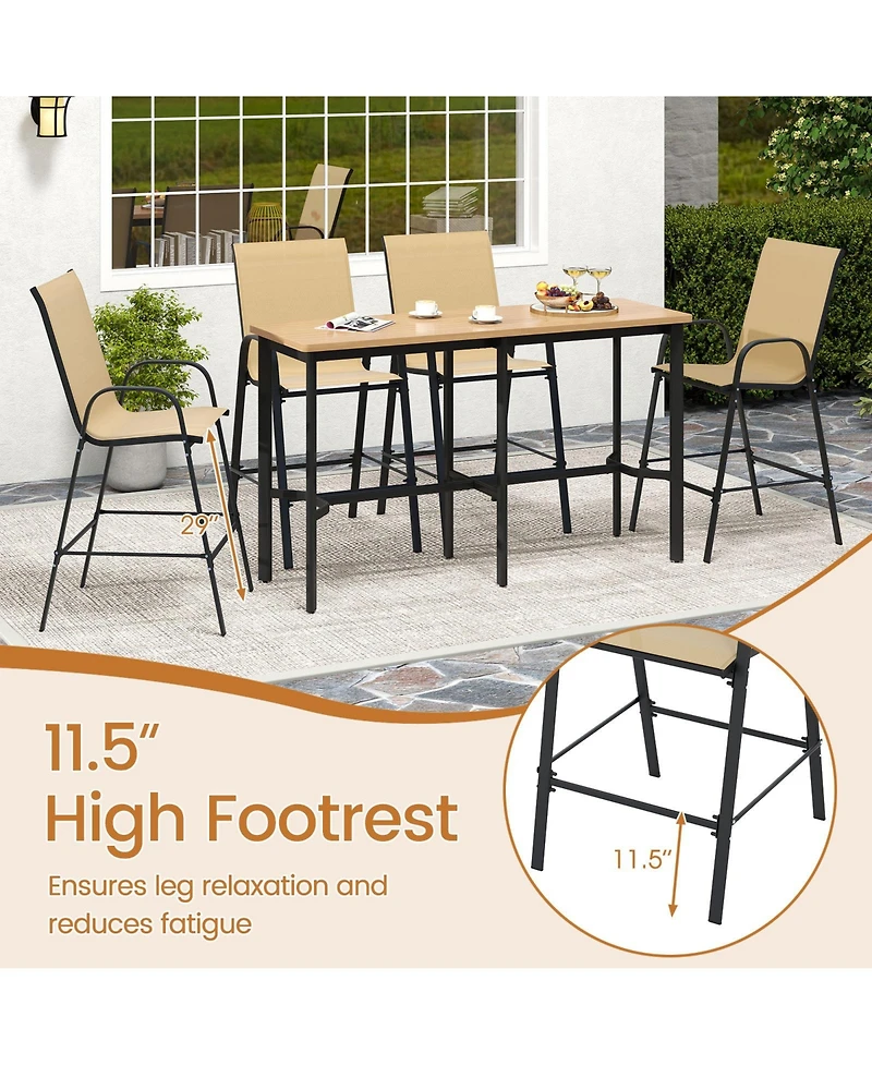 Outdoor Fabric Bar Stools Set of Two with Armrests