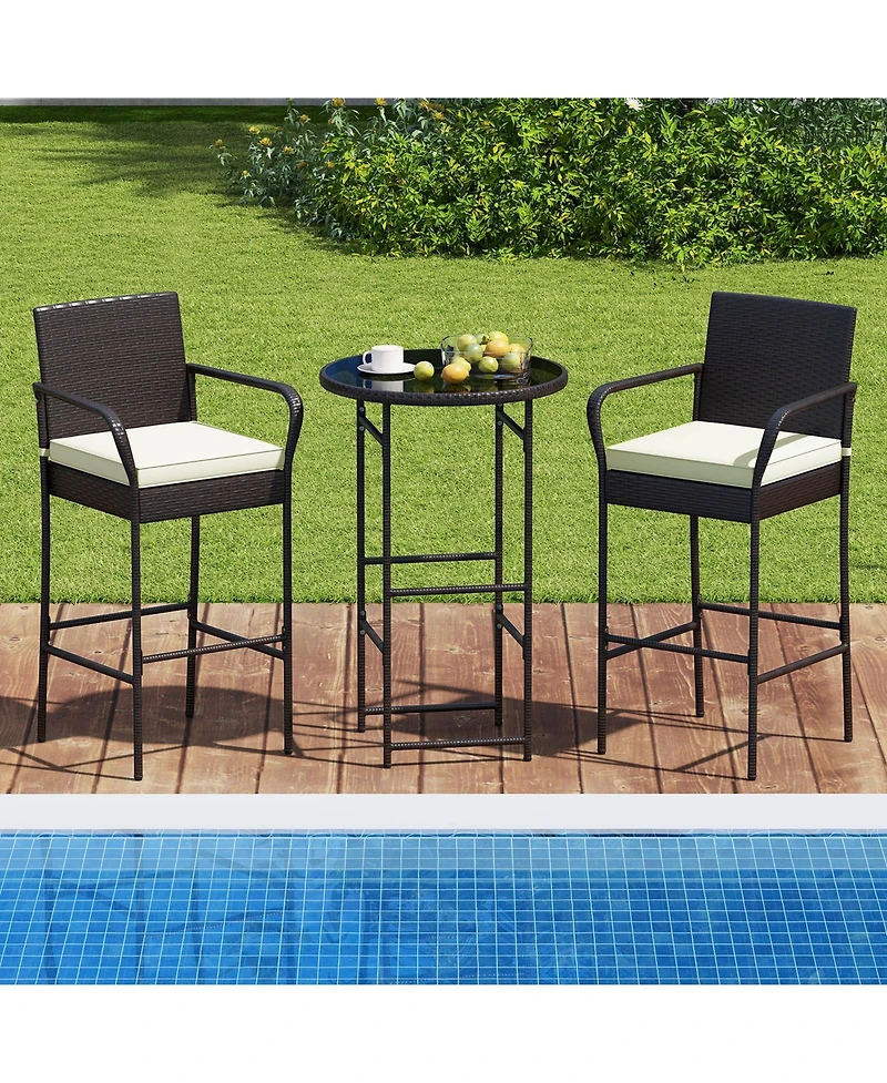 Sugift 3 Piece Outdoor Bar Set with Cushioned Seating for Patio