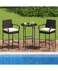 Sugift 3 Piece Outdoor Bar Set with Cushioned Seating for Patio