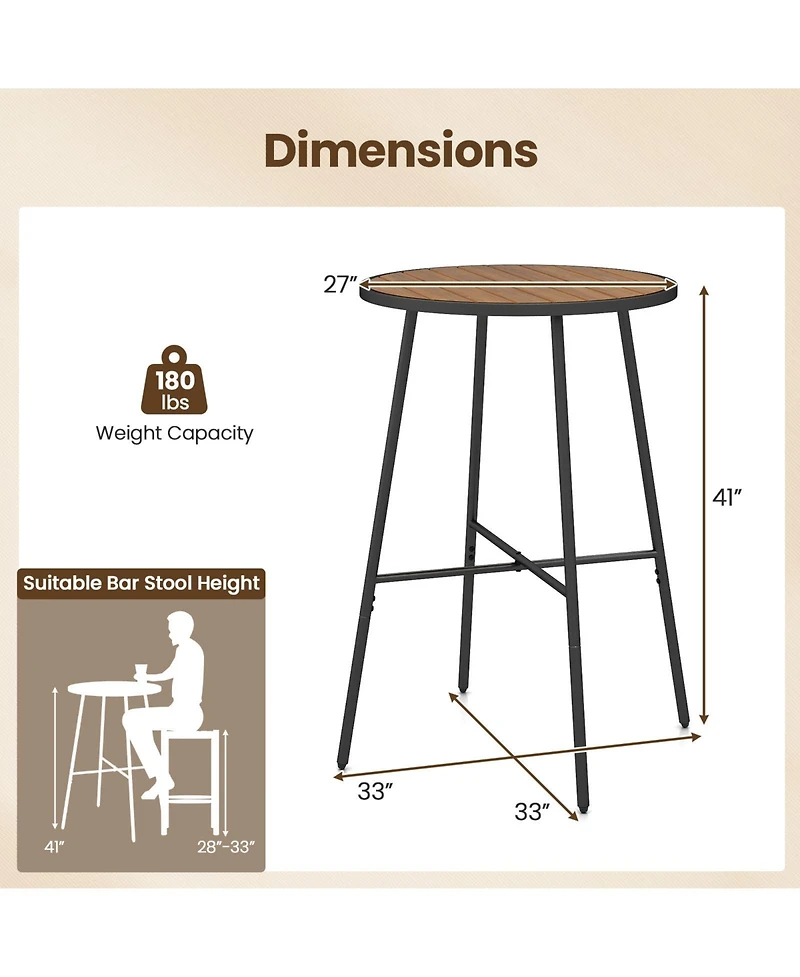 Sugift 41 in Outdoor Bar Height Round Patio Table with Wood Top