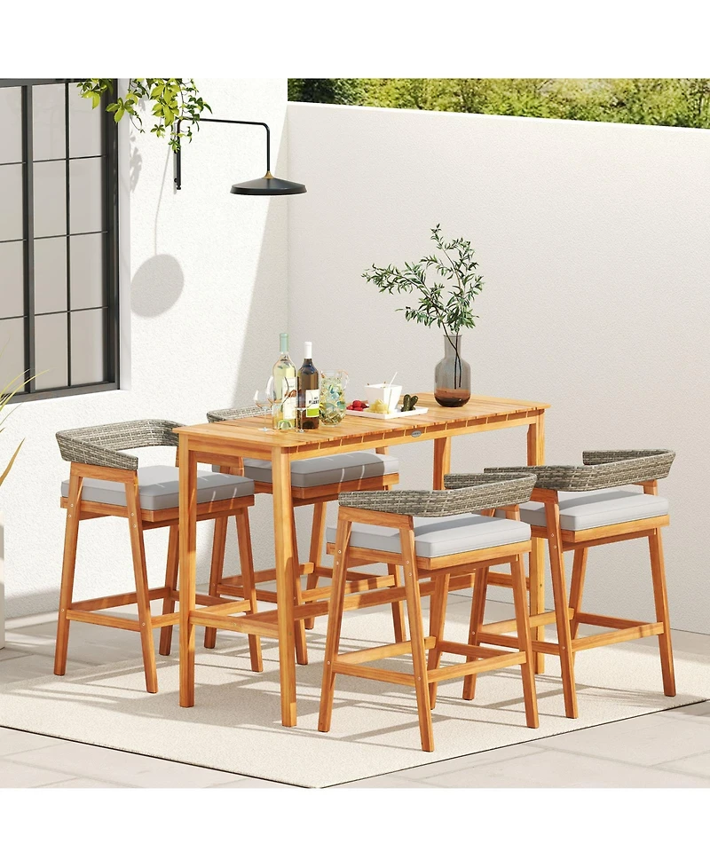 Sugift Acacia Wood Counter Height Table with Slatted Top and Footrest