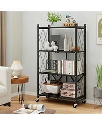 Sugift Foldable Four Tier Storage Shelf with Locking Wheels