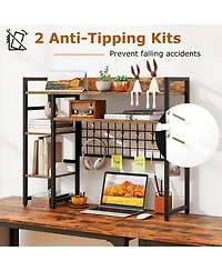 Sugift Desktop Shelf Rack with Metal Grid Panel and Hanging Hooks