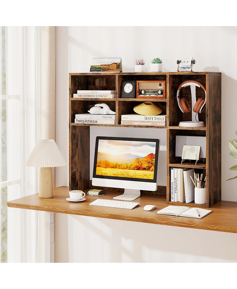 Sugift Desktop Bookshelf with Adjustable Shelves and Storage Cubes