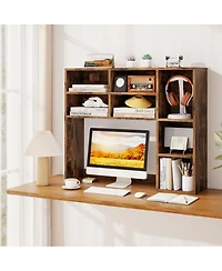 Sugift Desktop Bookshelf with Adjustable Shelves and Storage Cubes