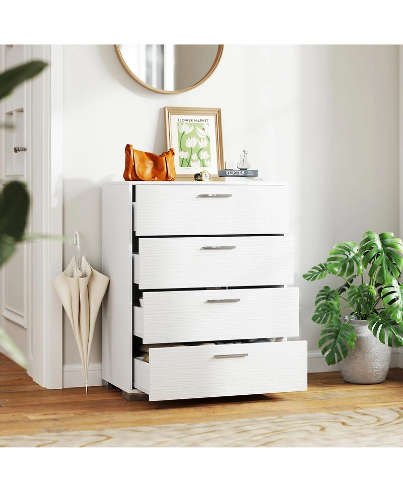 Sugift Four Drawer Storage Cabinet with Metal Legs and Safety Design