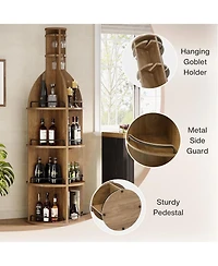 Tribesigns 75" Tall Wine Rack with Storage Shelves, Industrial Round Wine Cabinet with Hanging Goblet Holder