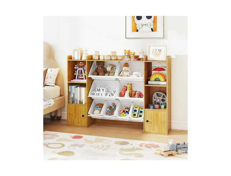 Slickblue Kids Bookshelf and Toy Storage with Open Shelves Bins