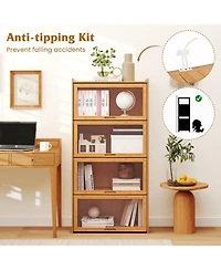 Slickblue 4-Tier Bamboo Bookcase with Doors for Study Room Living