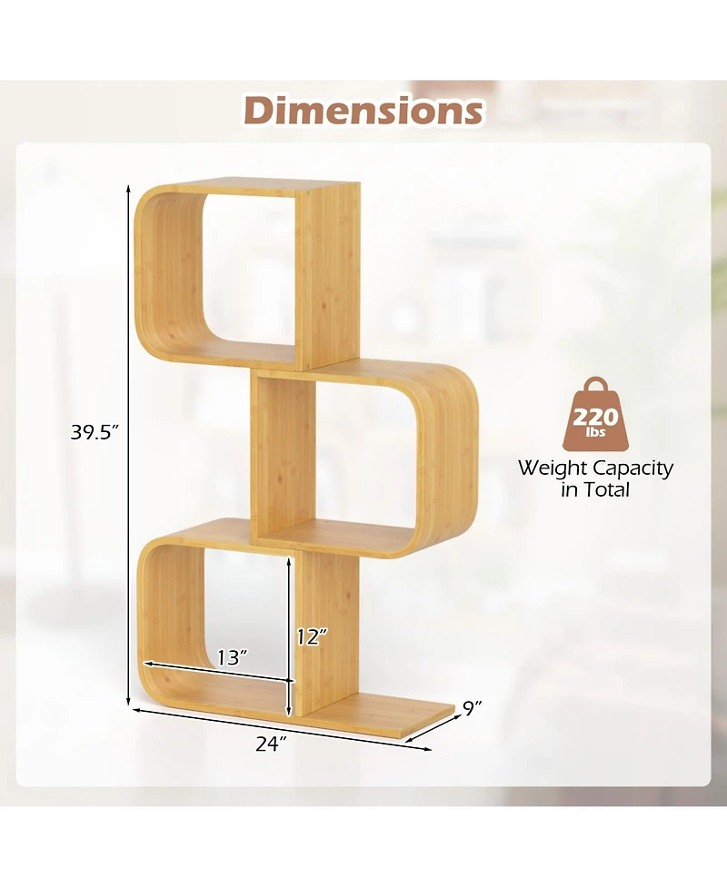 Slickblue 3-Tier S-Shaped Bookcase with 3 Open Cubes for Living Room