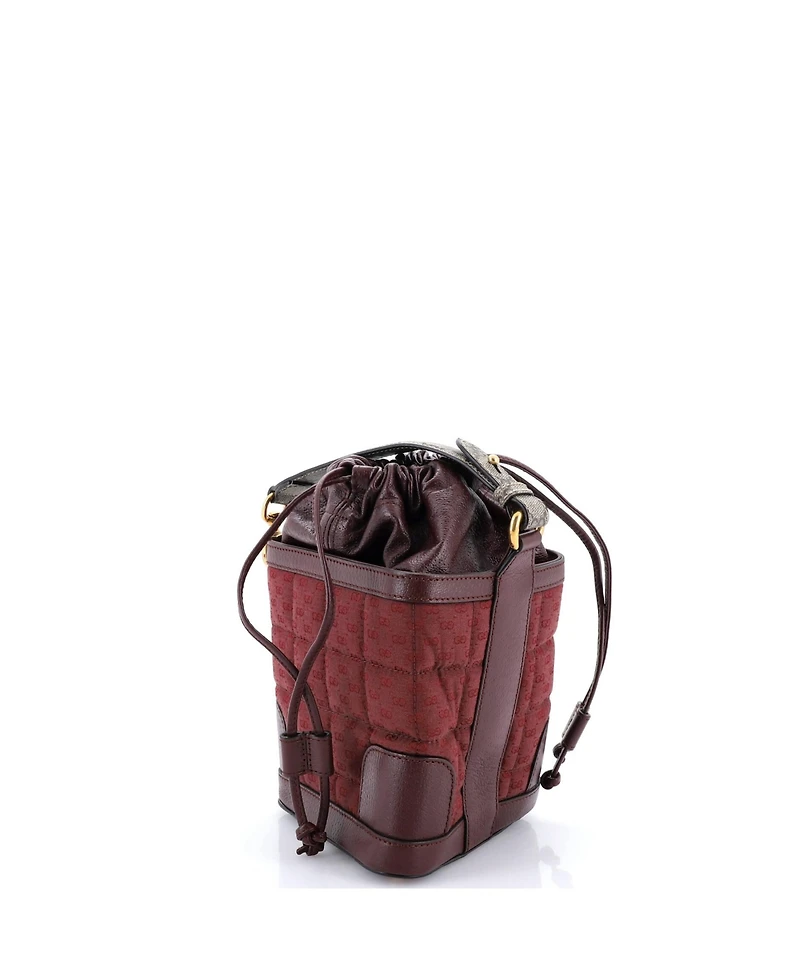 Pre-Owned Gucci Mini Drawstring Bucket Crossbody Bag Quilted Gg Canvas and Leather with Gg Coated Canvas