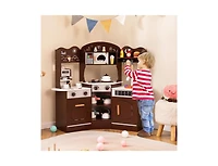 Hongge Corner Wooden Play Kitchen with Coffee Machine and Slide for Kids.
