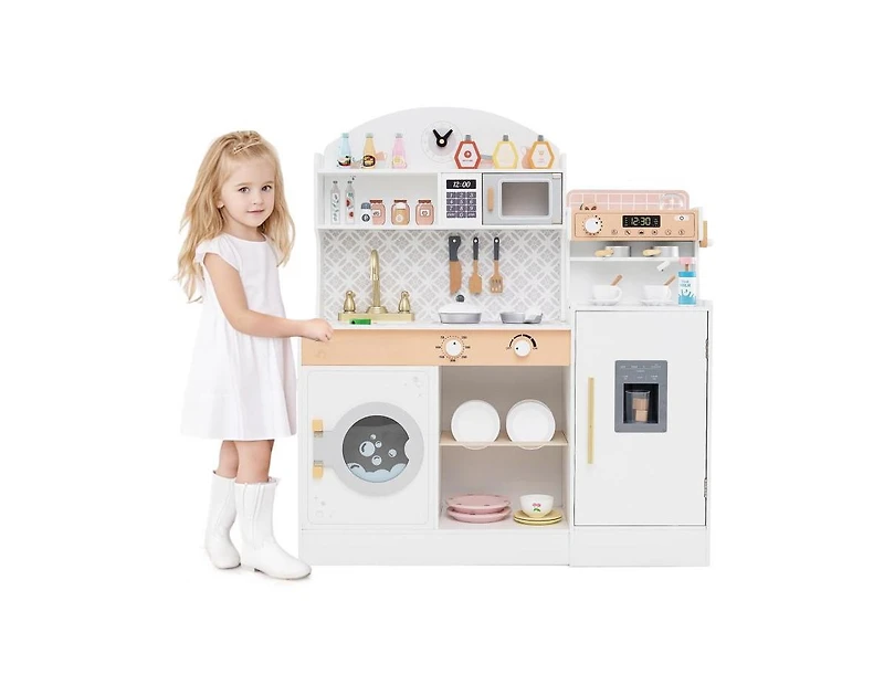 Hongge Kids Kitchen Set Wooden with Coffee Makers and Accessories