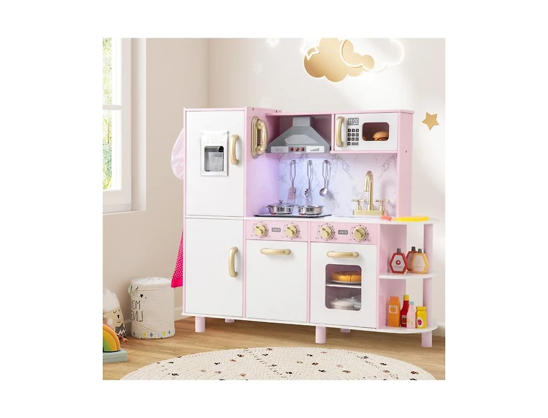 Hongge Wooden Kitchen Playset with Ice Maker and Sounds for Ages 3+