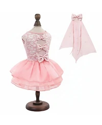 Aronkl Dog Dress Wedding Pet Lace Princess with Bows Necklace Veil Formal Apparel for Birthday Party