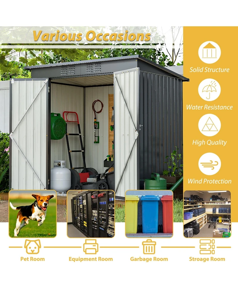 Mondawe 6' x 4' Outdoor Metal Storage Shed with Hinged Door, Lock and Ventilation