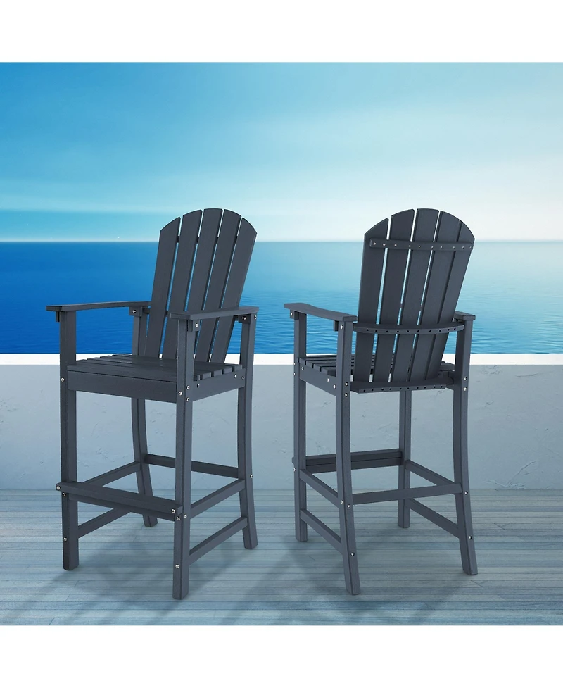 Gymax Set Of 2 Outdoor Hdpe Bar Height Stool Patio Tall Chair Armrest Footrest All Weather