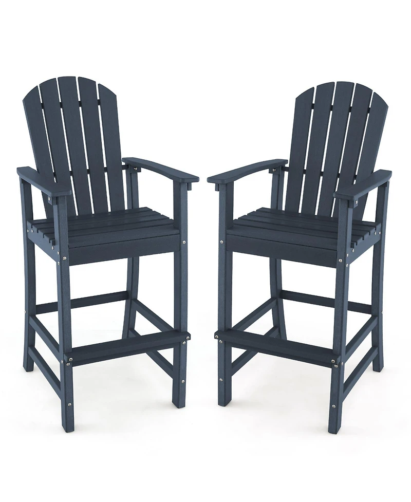 Gymax Set Of 2 Outdoor Hdpe Bar Height Stool Patio Tall Chair Armrest Footrest All Weather