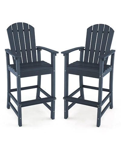 Gymax Set Of 2 Outdoor Hdpe Bar Height Stool Patio Tall Chair Armrest Footrest All Weather