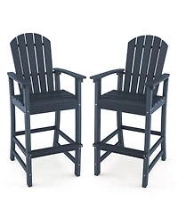 Gymax Set Of 2 Outdoor Hdpe Bar Height Stool Patio Tall Chair Armrest Footrest All Weather