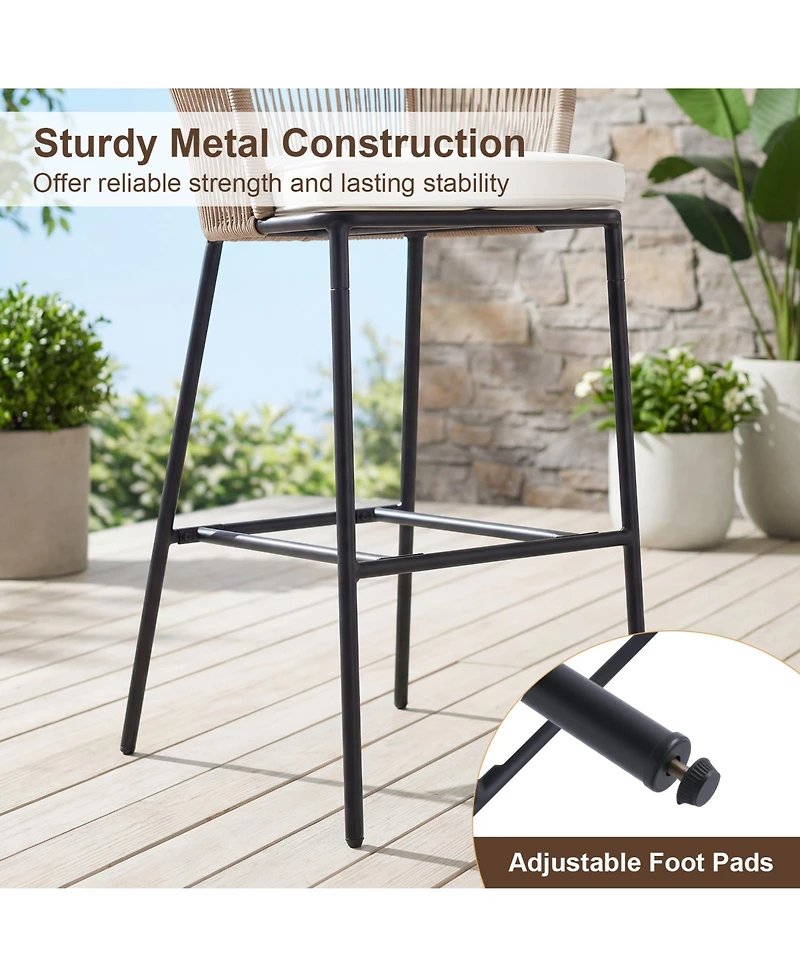 Gymax Outdoor Bar Stools Set of w/Cushions and Backrests for Balcony Garden Poolside
