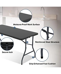 Decksplore 6FT Folding Plastic Utility Table with Carry Handle for Indoor & Outdoor Use